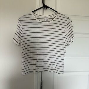 Striped White and Brown Short Sleeve Crewneck Tee